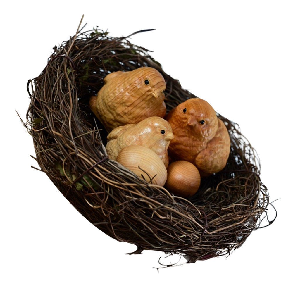 Art Craft Decoration Ideas - 1Set Small Chick Sculpture Natural Wood