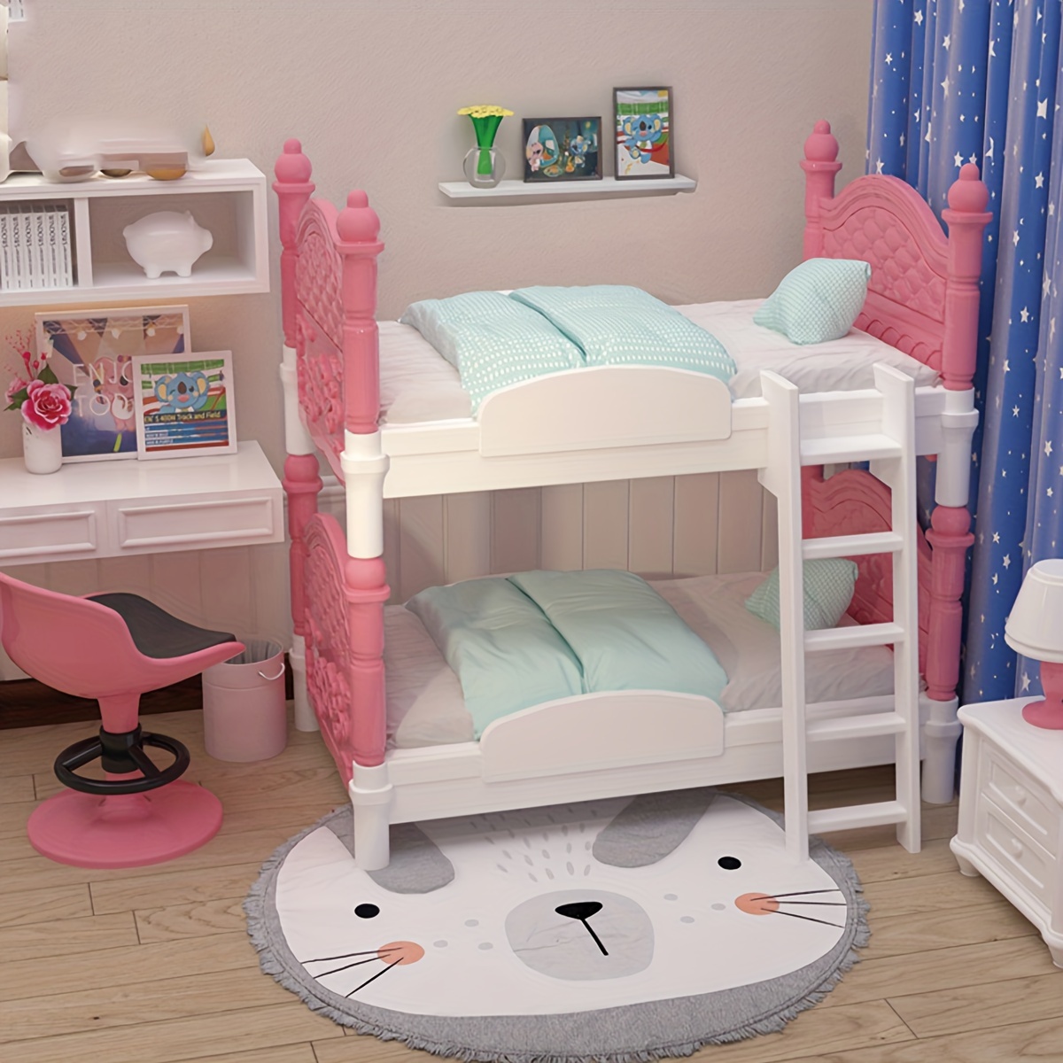 Art Craft House - Miniature Dollhouse Double Bed Bedroom Decorative